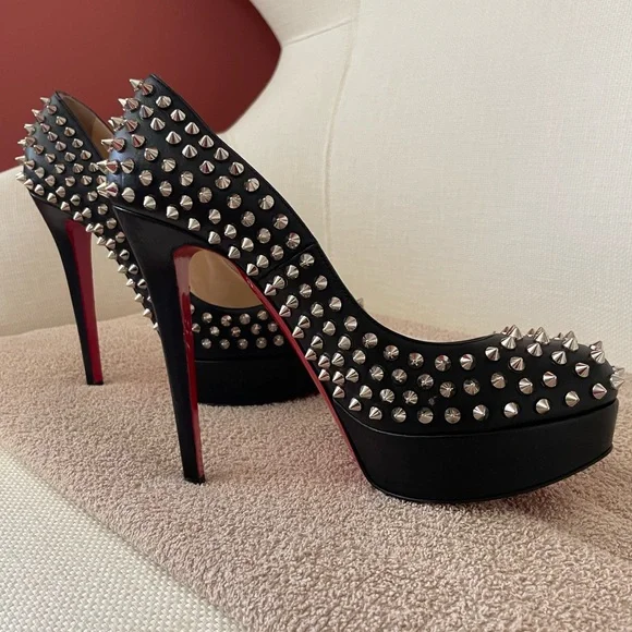 CHRISTIAN LOUBOUTIN BIANCA SHOES BLACK-SILVER SIZE 40.5 - Picture 3 of 11